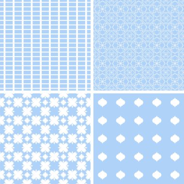 Farklı mavi ve beyaz Dikişsiz desen seti