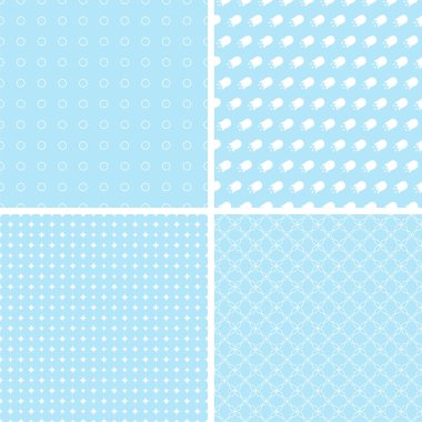 Farklı mavi ve beyaz Dikişsiz desen seti