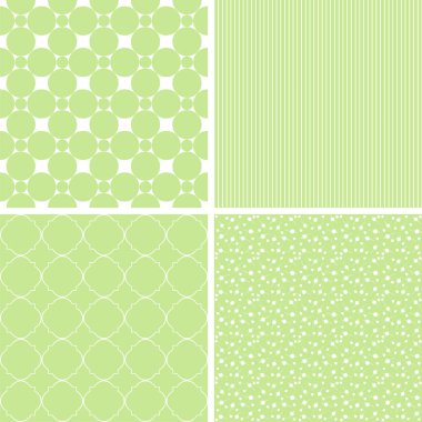 4 retro farklı vektör Dikişsiz desen. Yeşil ve beyaz eski püskü pastel