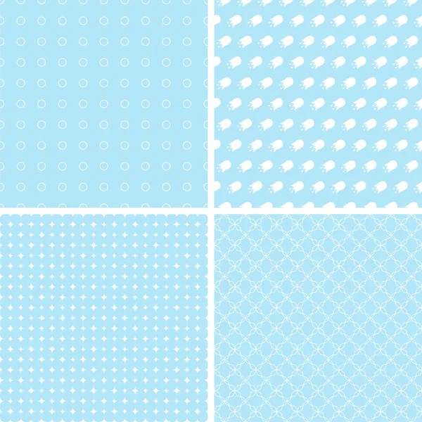 Different Blue White Seamless Patterns Set — Stock Vector