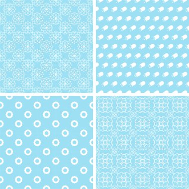 4 retro farklı vektör Dikişsiz desen. Mavi ve beyaz eski püskü pastel