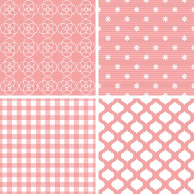 4 sevimli Dikişsiz desen seti. Vektör arka planlar.