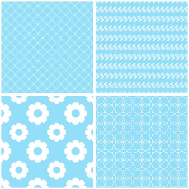 4 sevimli Dikişsiz desen seti. Vektör arka planlar.