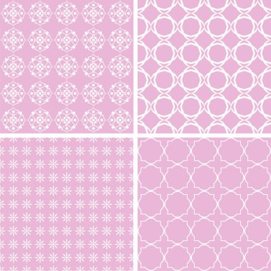 4 sevimli Dikişsiz desen seti. Vektör arka planlar.