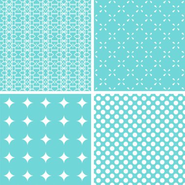 4 sevimli Dikişsiz desen seti. Vektör arka planlar.