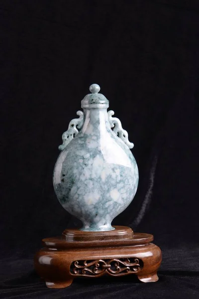 Chinese Ancient Jade Carving Art Vase Black Background Stock Photo