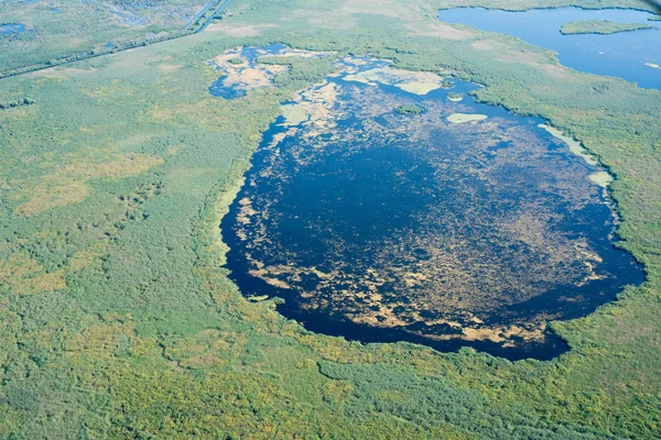 Benzersiz Doğaya Danube Delta Romanya Havadan Görünümü — Stok fotoğraf