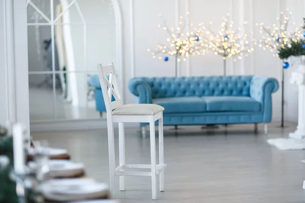 Chaise Bois Blanc Fond Intérieur Noël — Photo