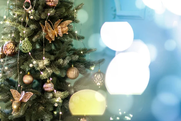 Arbre Noël Avec Cadeau Gros Plan Intérieur Noël — Photo