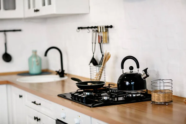 Luxe Witte Keuken Woonkamer Een Groot Huis — Stockfoto