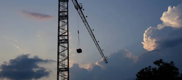 Detailed View Construction Crane Construction Site Isolated Exposed Front Sky — Stock Photo, Image