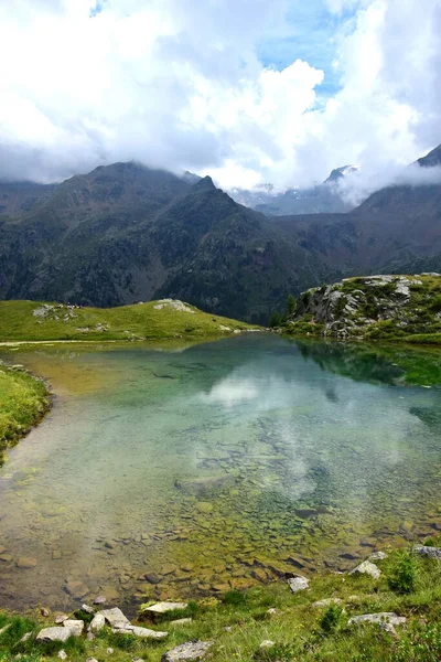 Beautiful Mountain Lake Reflection Water South Tyrolean Mountains Ultental Merano — Stock Photo, Image