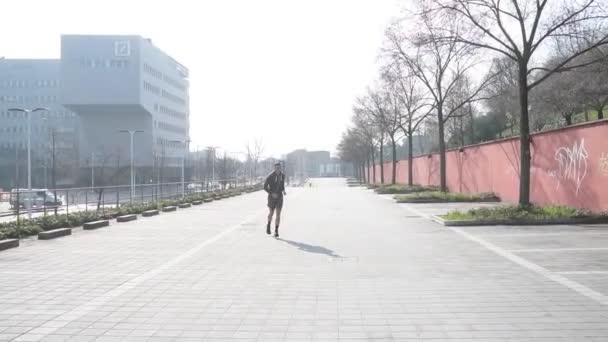 Young Man Running Outdoor Training City Exercise Healthy Lifestyle Sport — Stock Video