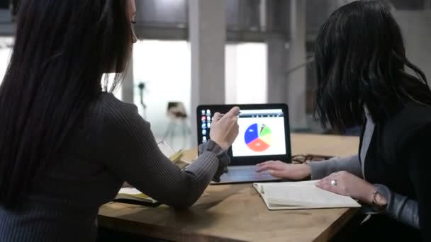 Two Young Businnes Women Indoor Office Using Laptop Computer Business — Αρχείο Βίντεο