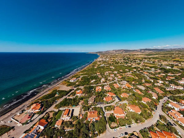 Aerial Panoramic Drone View Coastline Nearby Village Sardinia Italy — Stock Photo, Image