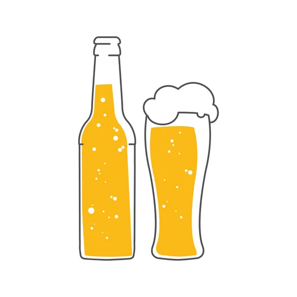 ビール瓶と泡ビールのグラス。白い背景で隔離のベクトル フラット図. — ストックベクタ