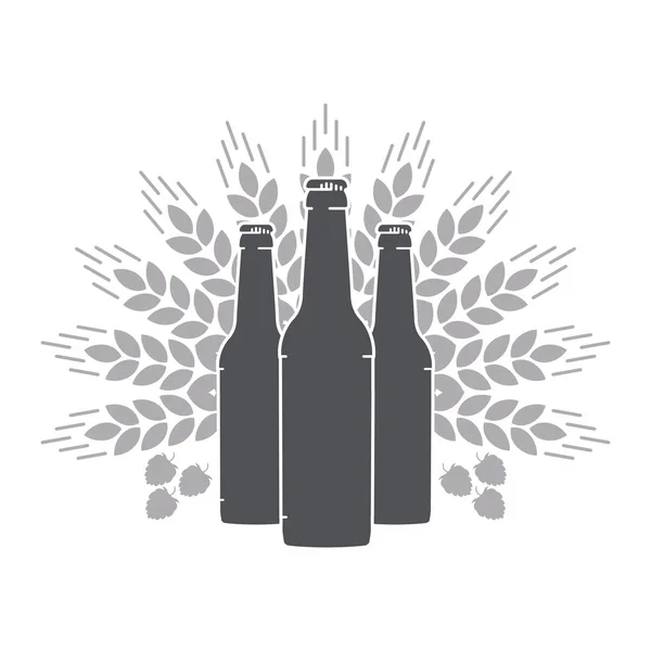 ビール瓶、小麦の耳、麦芽。白い背景で隔離のベクトル フラット図. — ストックベクタ