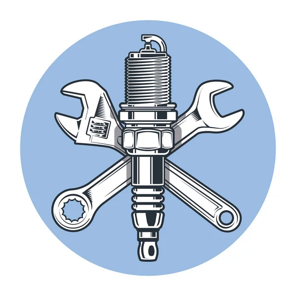 Schlüssel Und Zündkerze Einstellschlüssel Werkzeuge Und Reparatur Vektorillustration — Stockvektor