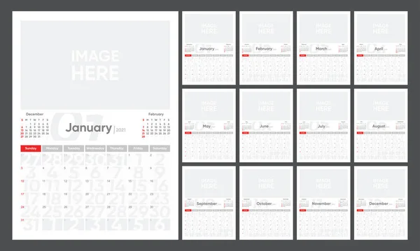 Calendar Template 2021 Week Start Sunday Corporate Design Planner Template — Stock Vector