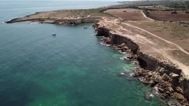 Flygfoto Över Natursköna Kusten Naturreservatet Plemmirio Sicilien Italien — Stockvideo