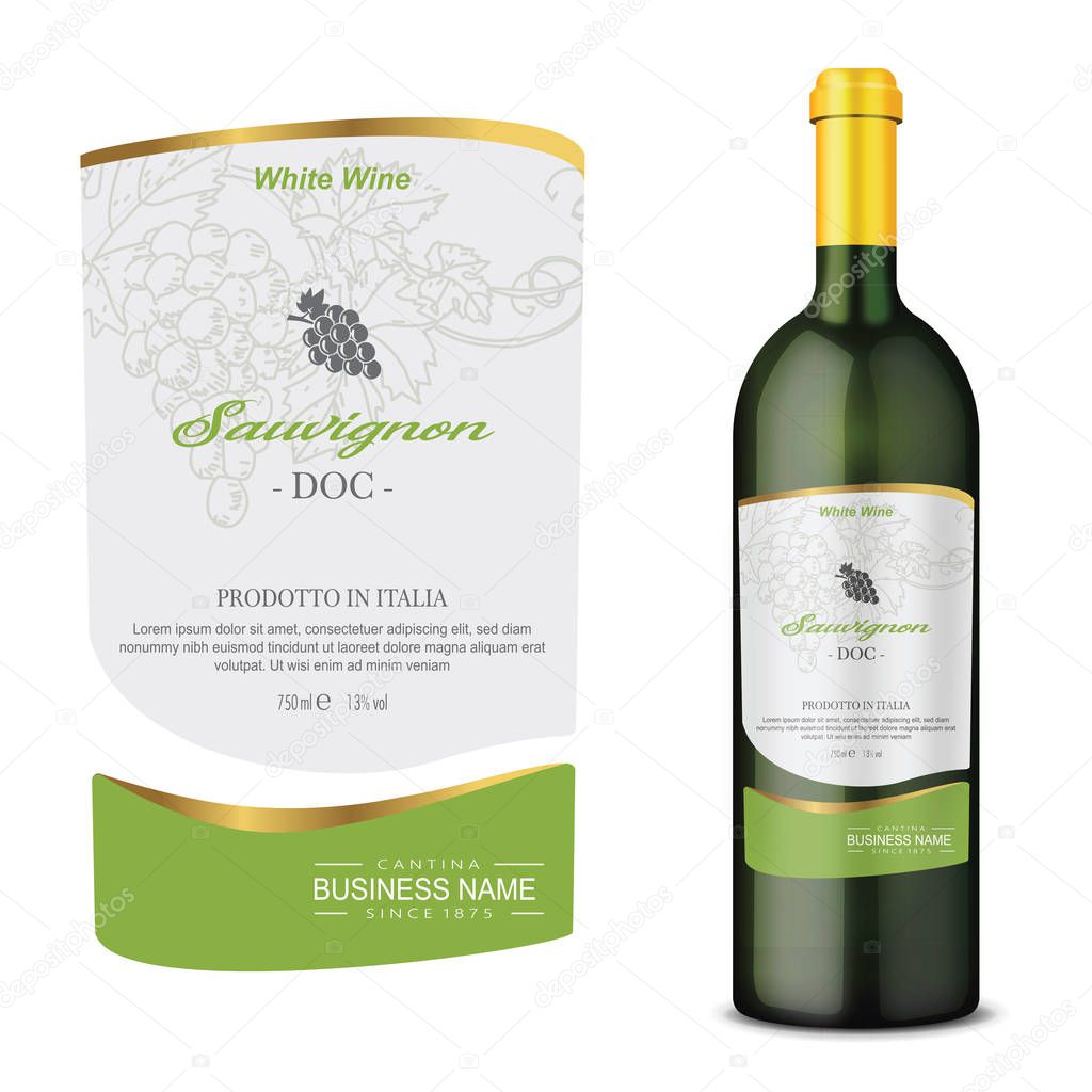 Vector wine label and bottle of wine mockup with this label