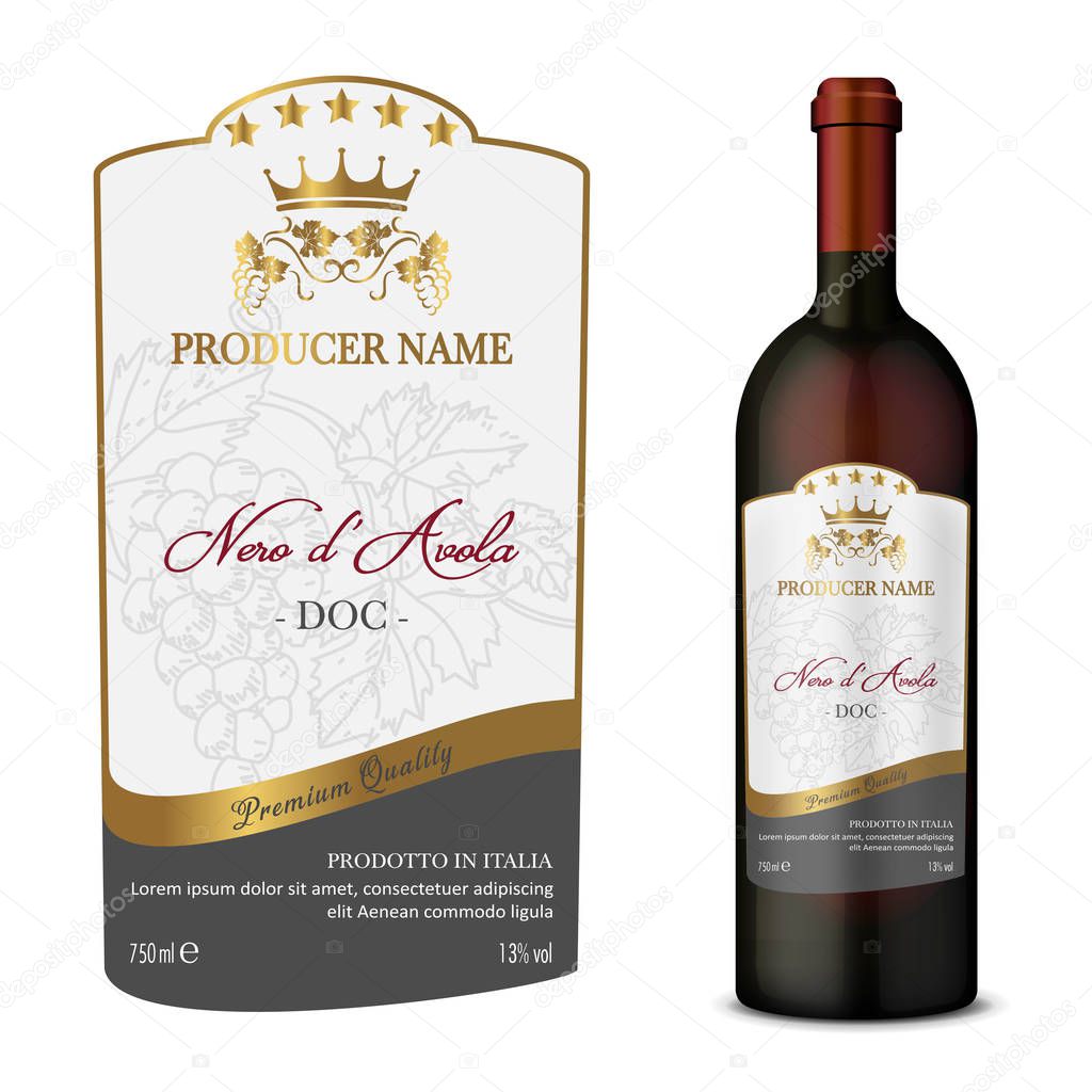 Vector wine label and bottle of wine mockup with this label
