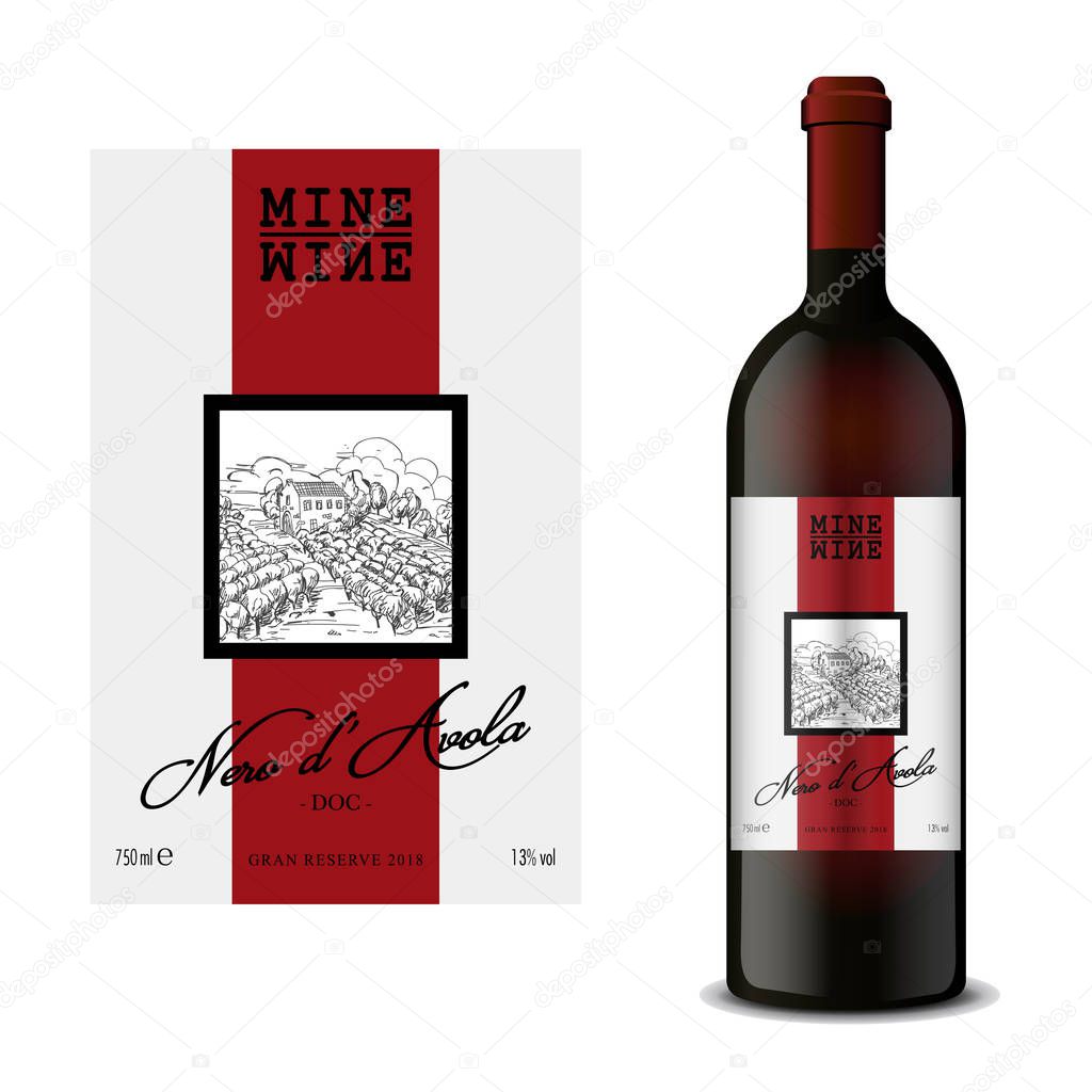 Modern Vector wine label and bottle of wine mockup with this label