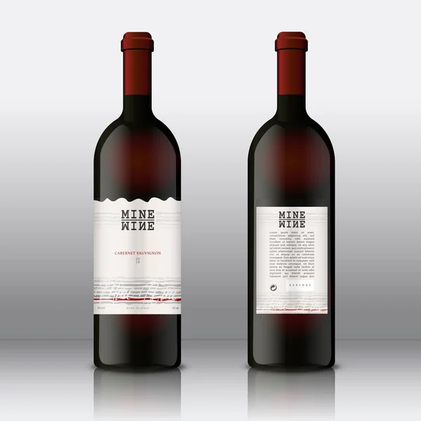フロントとリアのプレミアム品質ラベル赤ワイン ボトルのセット — ストックベクタ
