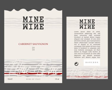 Ön ve arka şarap kümesi şarap şişesi için etiket. Vektör şirketi şablonu