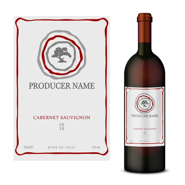 Vector wine label and bottle of wine mockup with this label