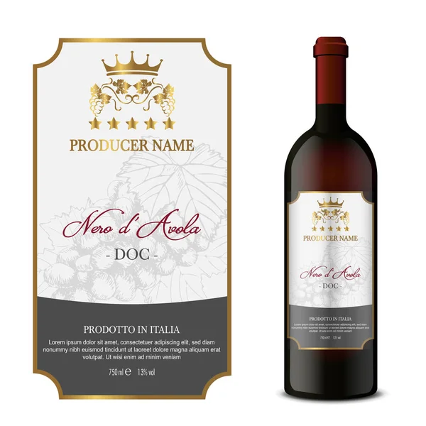 Vector wine label and bottle of wine mockup with this label