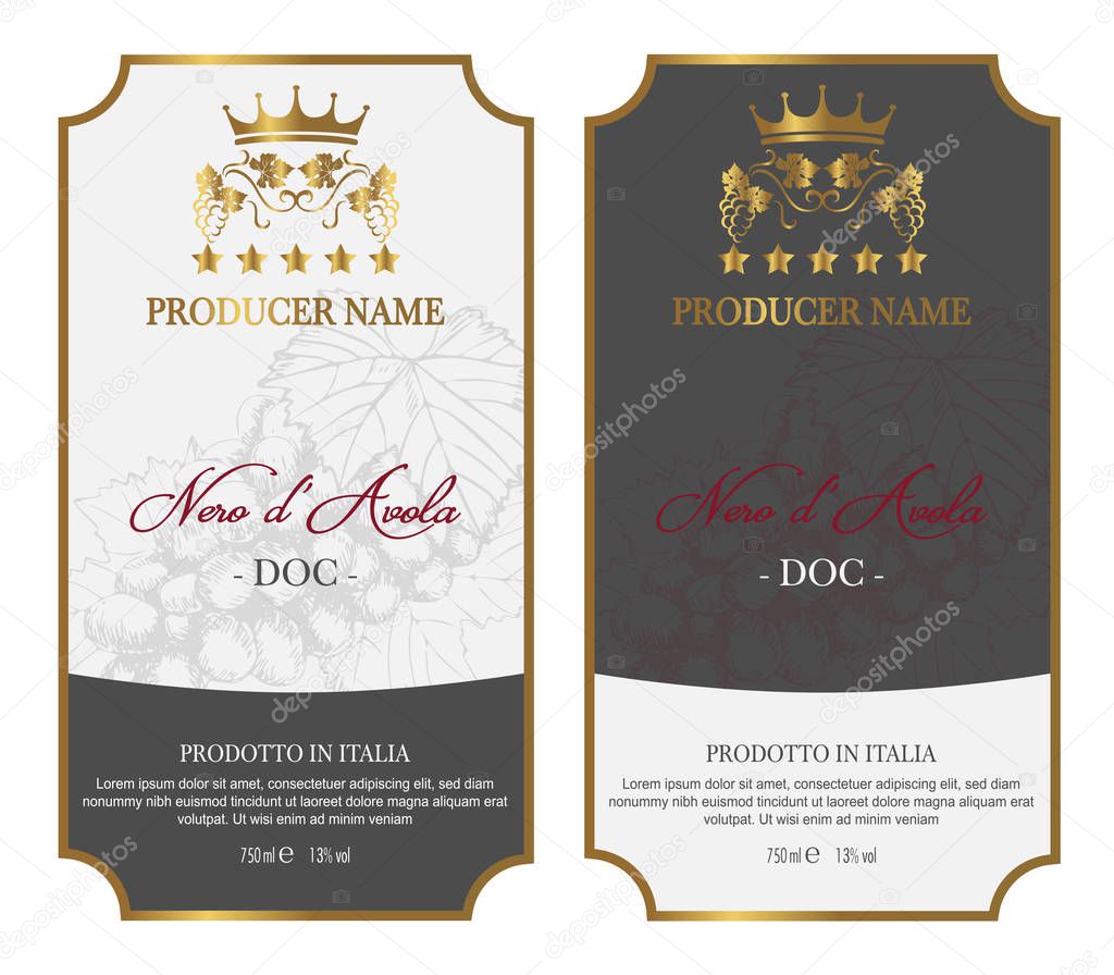 Set of Vector wine label for wine bottle or mockup with this label