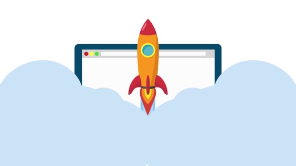 Animação Negócios Linha Plana Design Inicialização Para Negócios Criativos Foguete — Vídeo de Stock