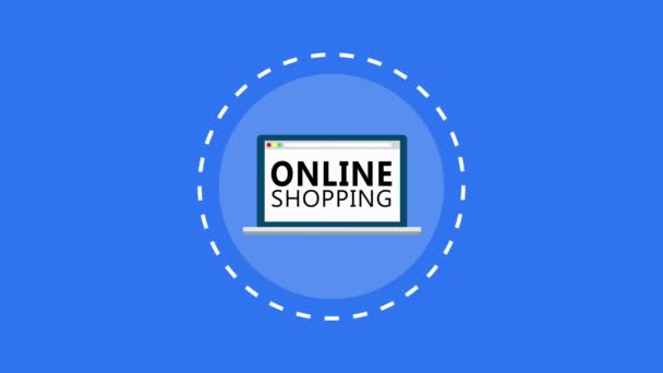 Online Αγορές Στρογγυλή Σύμβολα Πολύχρωμες Σκηνές Κινουμένων Σχεδίων Υψηλής Ευκρίνειας — Αρχείο Βίντεο