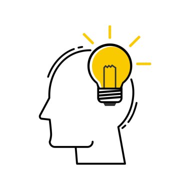 vektör insan kafa ile ampul simgesi. Modern düz tasarım