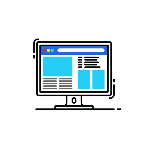 平面设计的台式计算机与五颜六色的网页在屏幕上 — 图库矢量图片