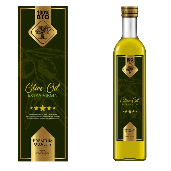 Collection Étiquettes Huile Olive Illustration Vectorielle Dessinée Main Pour Emballage — Image vectorielle
