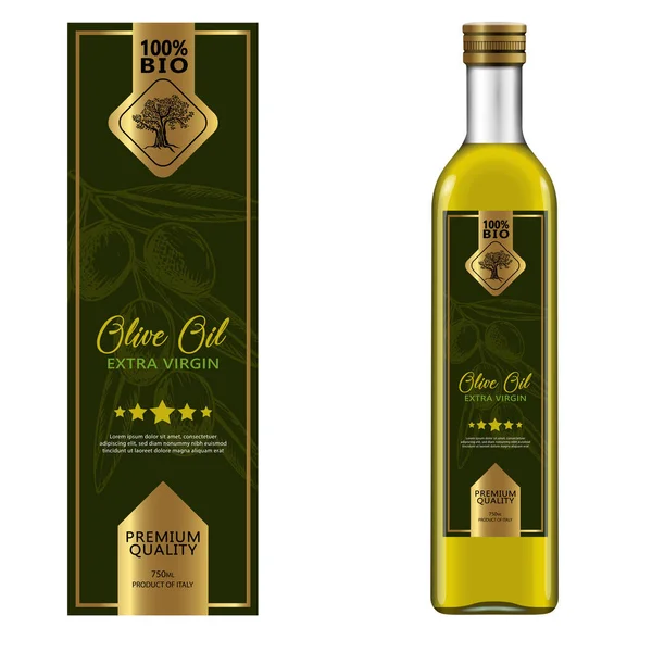 Collezione Etichette Olio Oliva Modelli Illustrazione Vettoriale Disegnati Mano Imballaggio — Vettoriale Stock