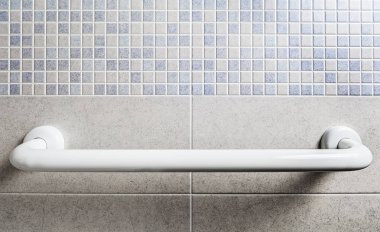 Mozaik banyo ve beyaz plastik güvenlik tanıtıcısı