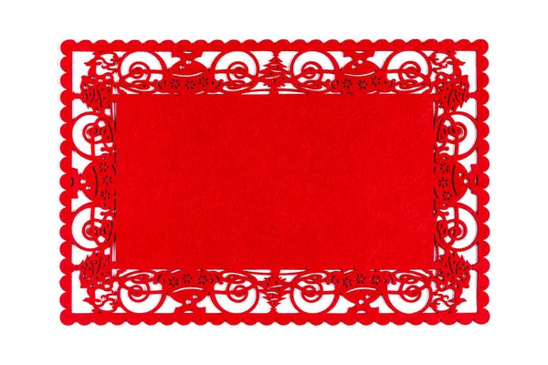 Red Decorated Felt Frame Isolated White Background — Stock Photo, Image