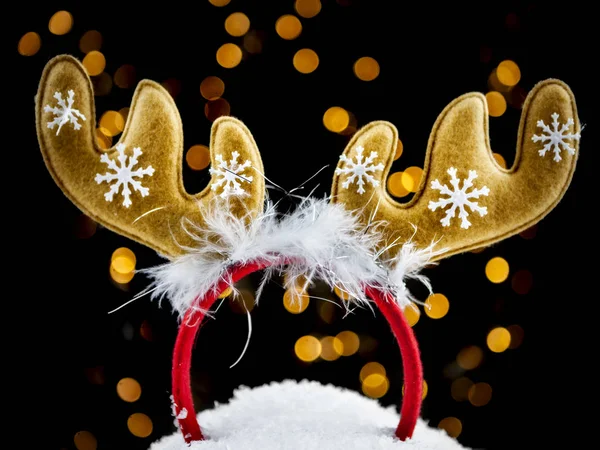 Reindeer Antlers Red Christmas Headband Snow — Stock Photo, Image