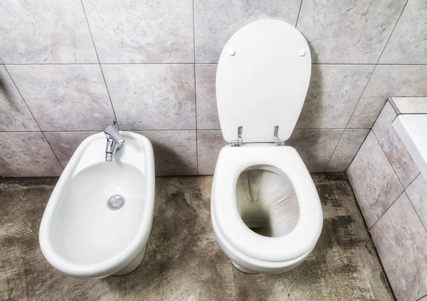 Toilette Grigia Bidet Vista Dall Alto — Foto Stock