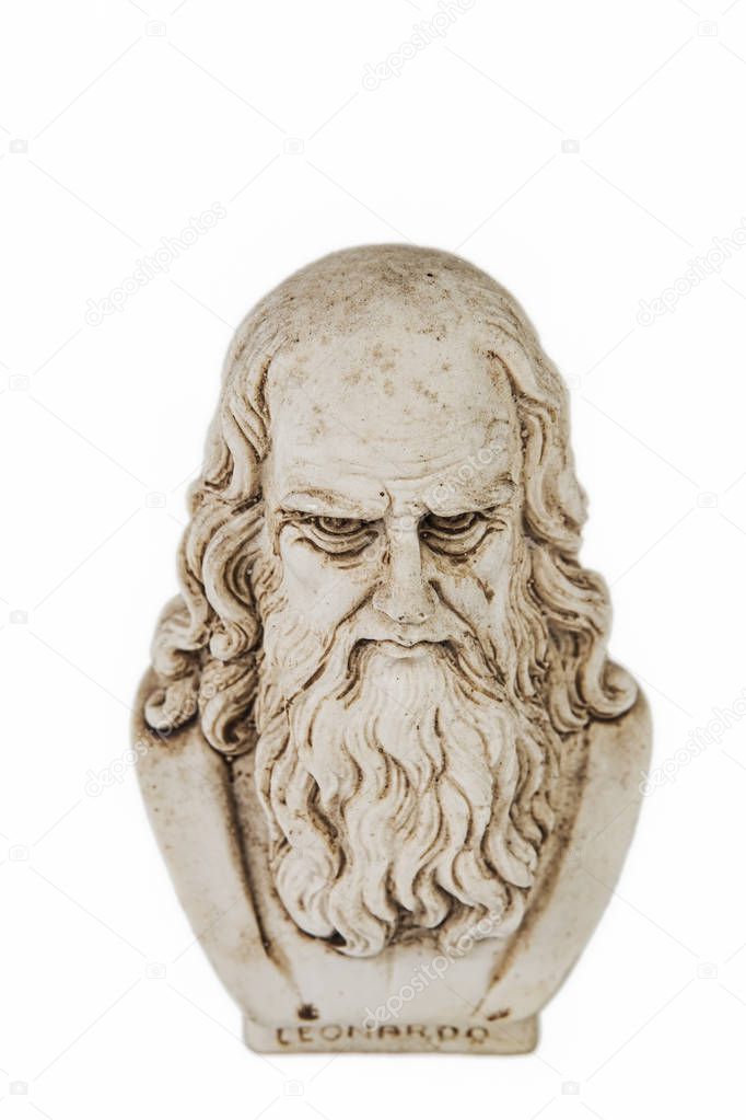 Leonardo da vinci top view, one of the greatest mind in the humanity, isolated on white background