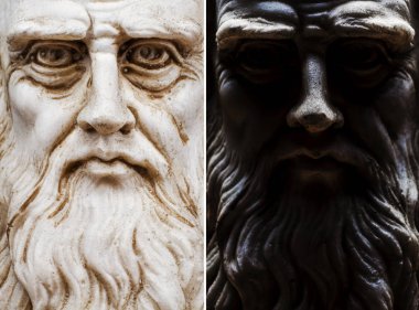 Leonardo da vinci makro closeup frontal görüntülemek tüm yüz açık ve koyu topluluğu