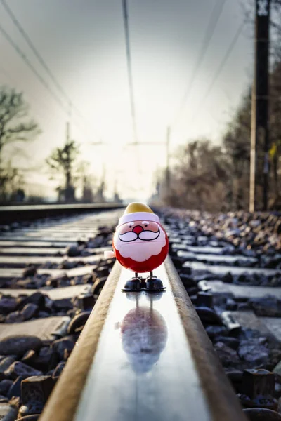 Santa Claus Pequeño Juguete Tren Metal Binario —  Fotos de Stock