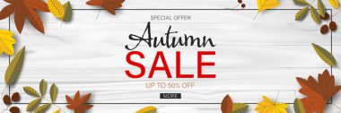 Autumn sale background with leaf for web banner and shopping promotion template. clipart
