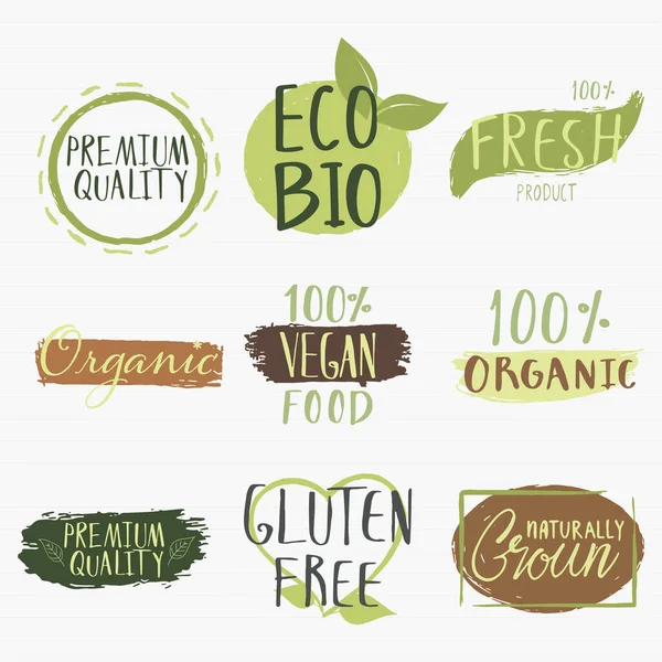 Органічна Їжа Колекція Етикетки Еко Продуктів — стоковий вектор
