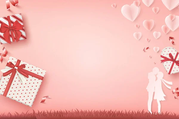 Valentinstag Hintergrundkonzept Mit Geschenkbox Auf Rosa Hintergrund — Stockvektor