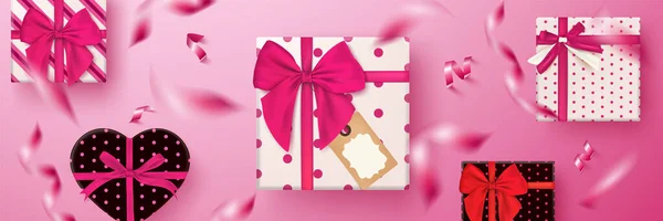 ピンクの背景にギフトボックスとバレンタインデーの背景コンセプト — ストックベクタ