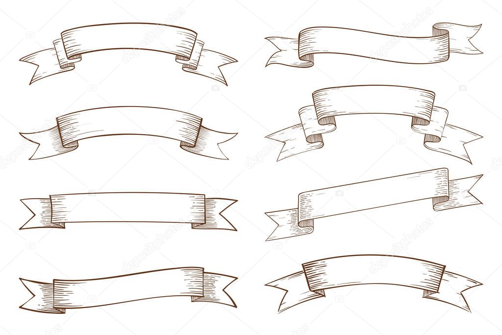 Set of blank vintage ribbon banners elements.